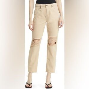 HIDDEN JEANS Tracey Ripped High Waist Button Fly Straight Leg Jeans in Latte